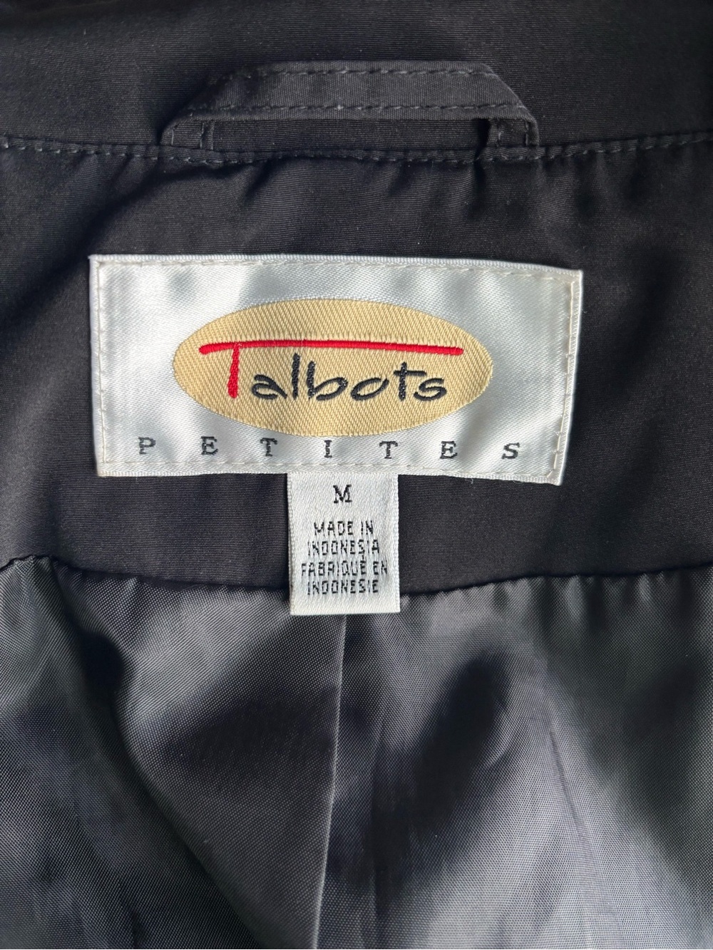 Talbots Petites Black Hooded Raincoat Jacket M Petite Lightweight Trench Coat - Picture 8 of 9